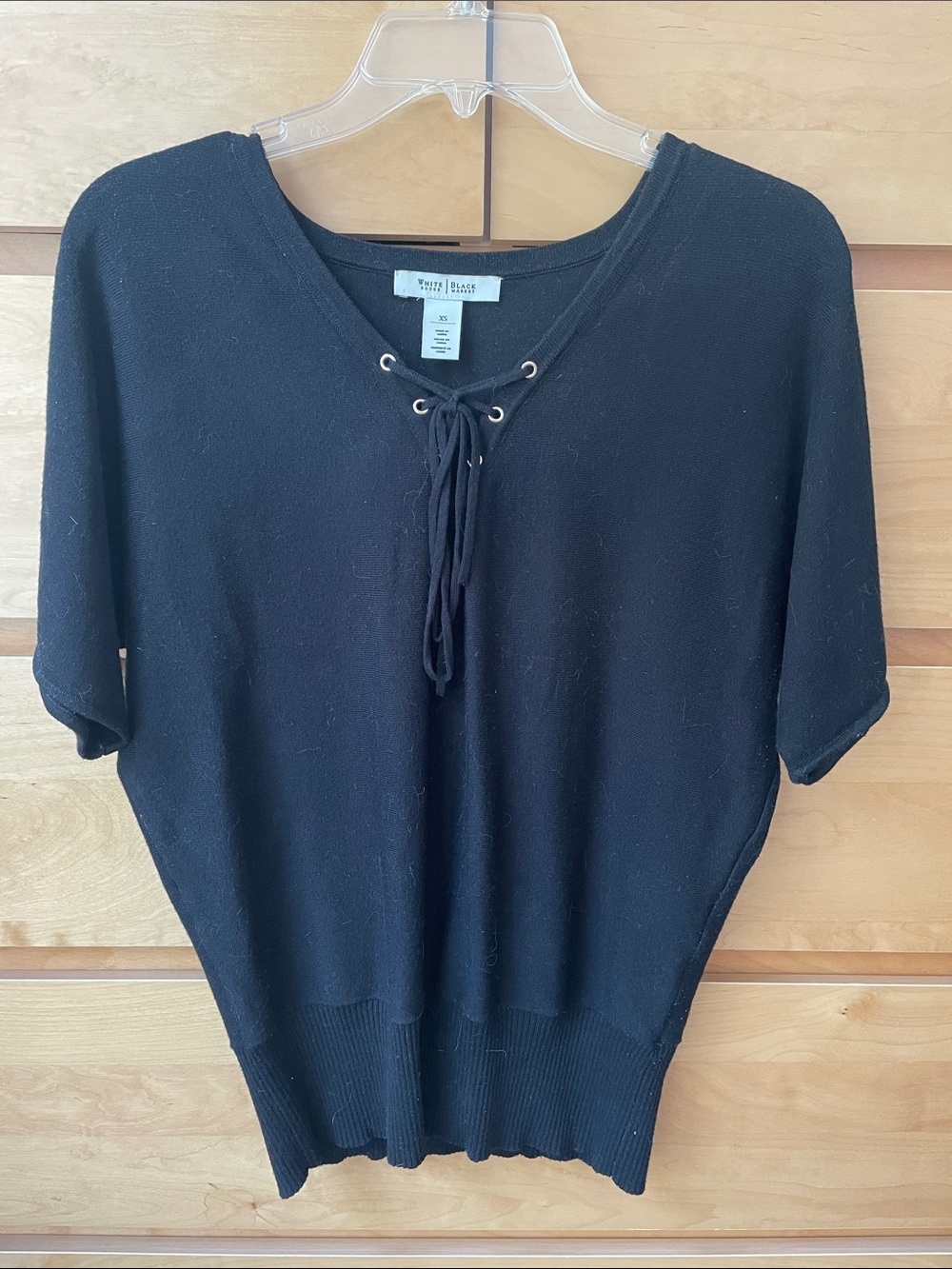 WHBM Black Front Tie Blouse